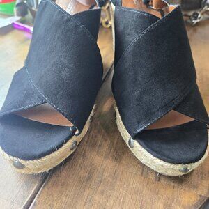Madeline Stuart Black Suede Wedges - Size 8M